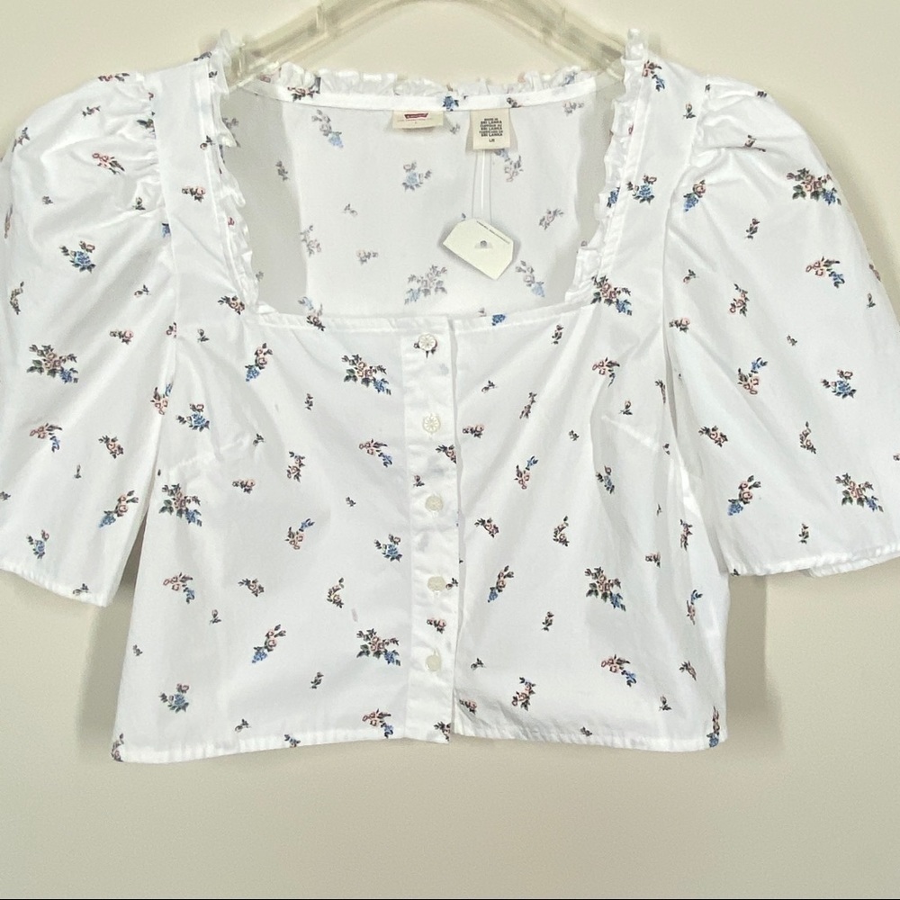 Levi’s New Crop Top Floral White Size L - Picture 7 of 8